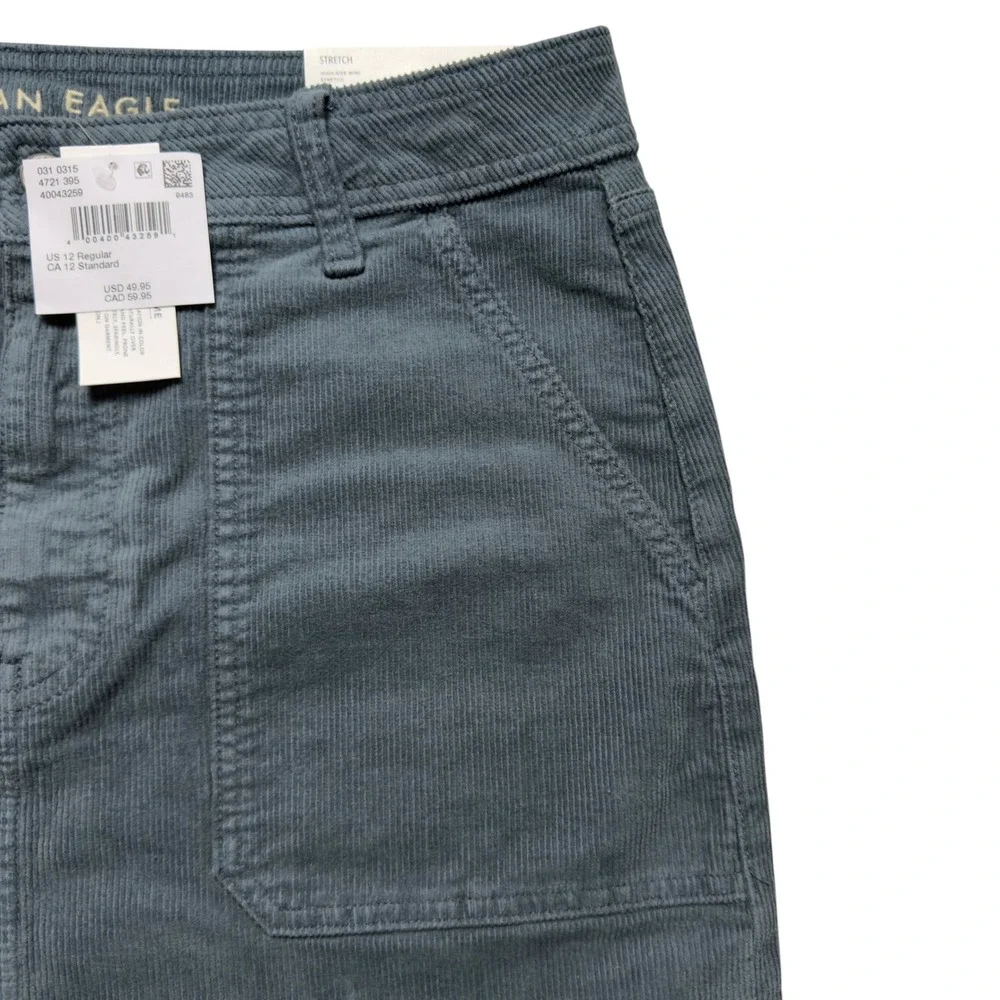 American Eagle Size 12 Stretch Corduroy High Rise Mini Skirt Vintage Blue NWT